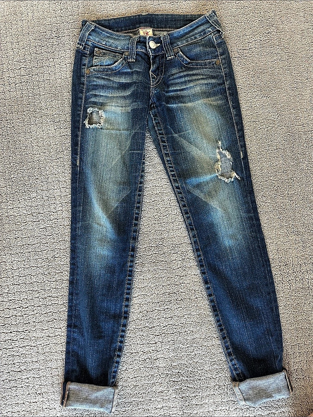 True Religion Women's Distressed Super Skinny Jean Blue
